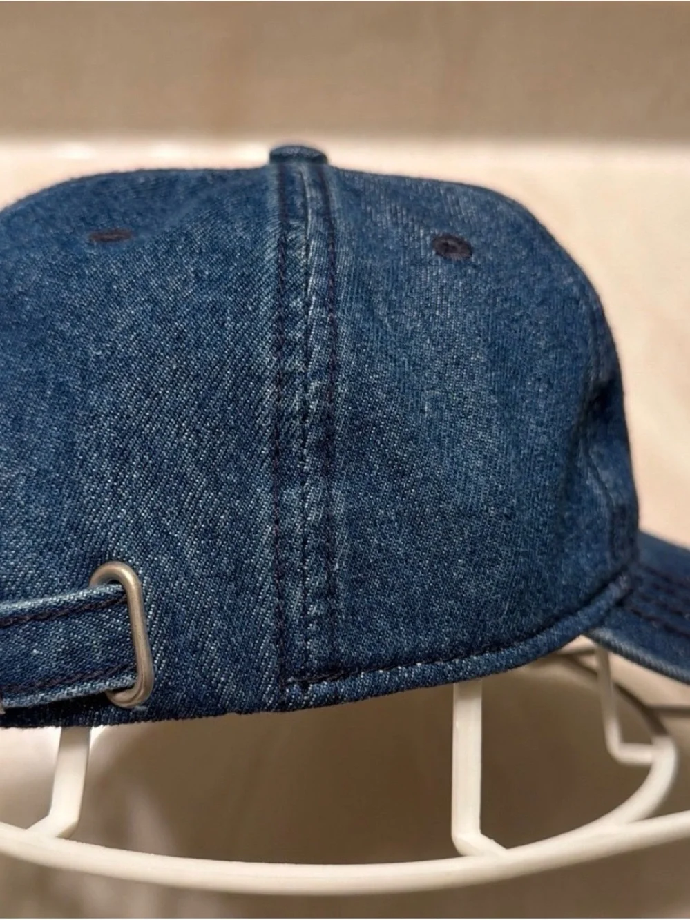 True Religion Blue Denim Baseball Cap with Embroidered Buddha Guitar
